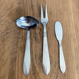 Sival Inger Stainless Flatware Denmark 3 Pc Glossy Ladle Fork Spoon Butter Knife